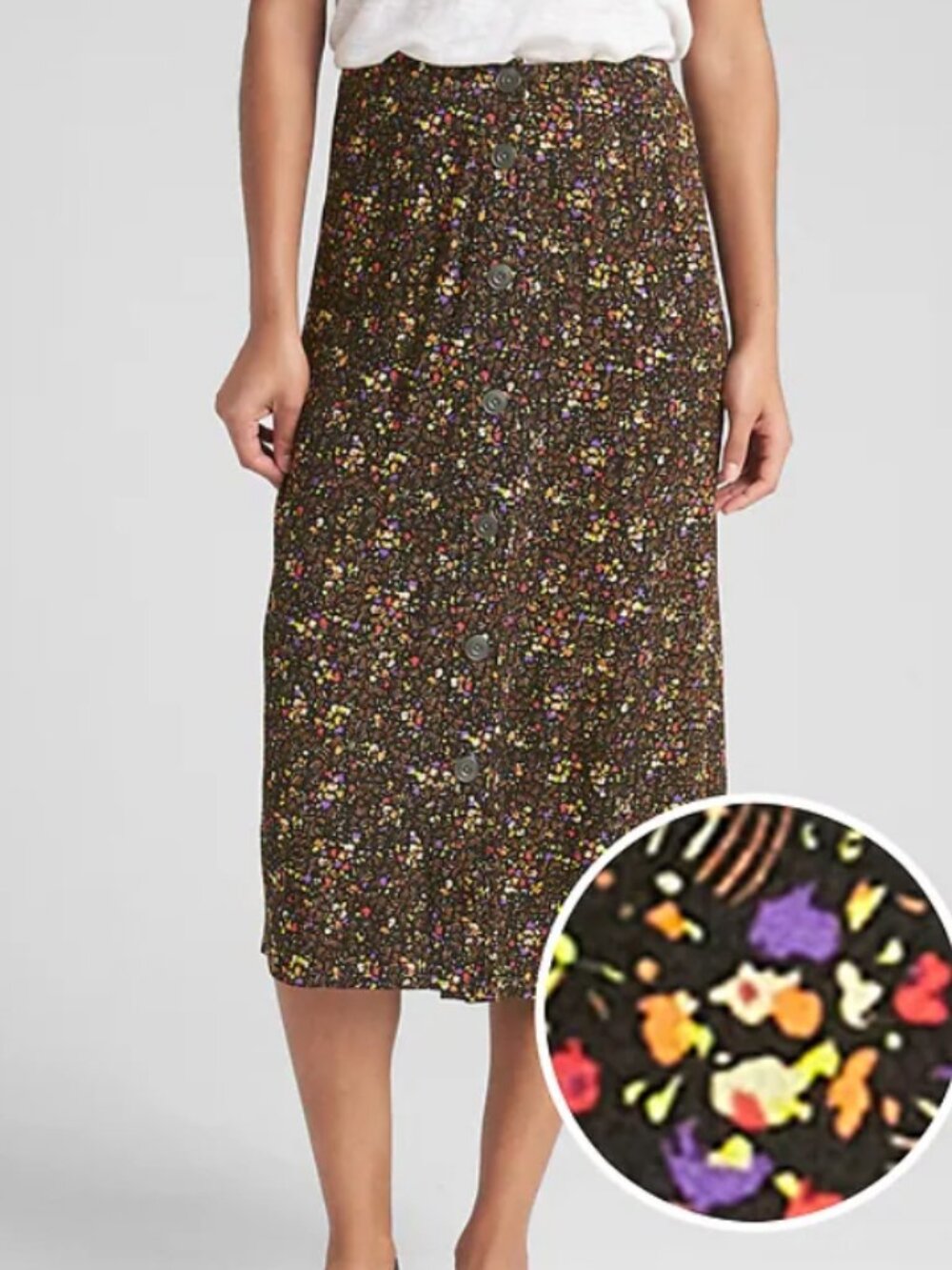 Button Floral Print Midi Skirt - Size 6
